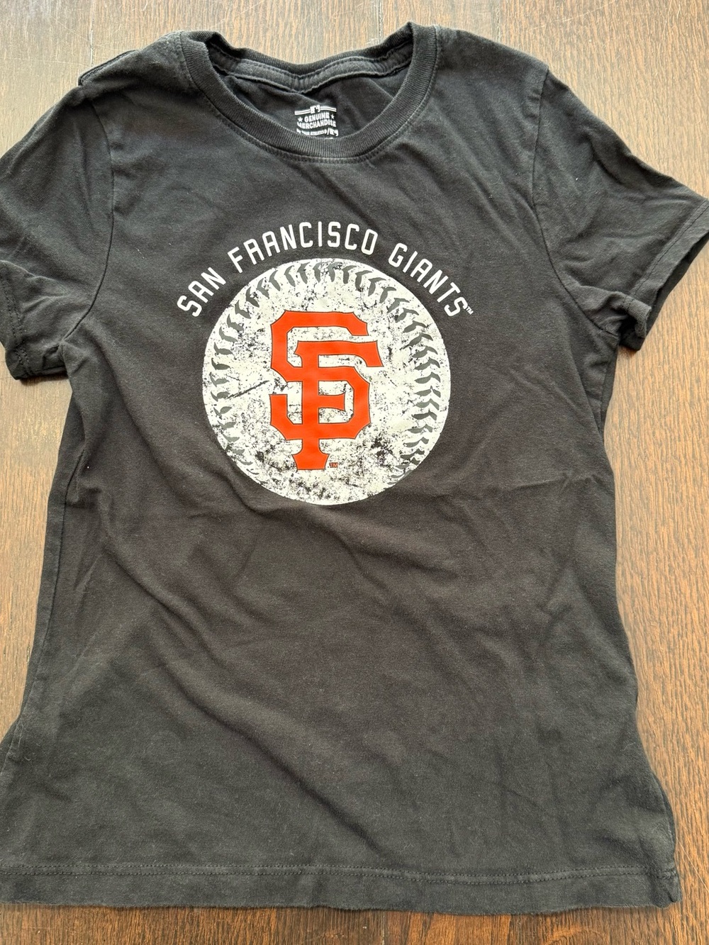 Genuine Merchandise Black T-Shirt SF Giants MLB girls fit size 7/8 - Picture 5 of 5